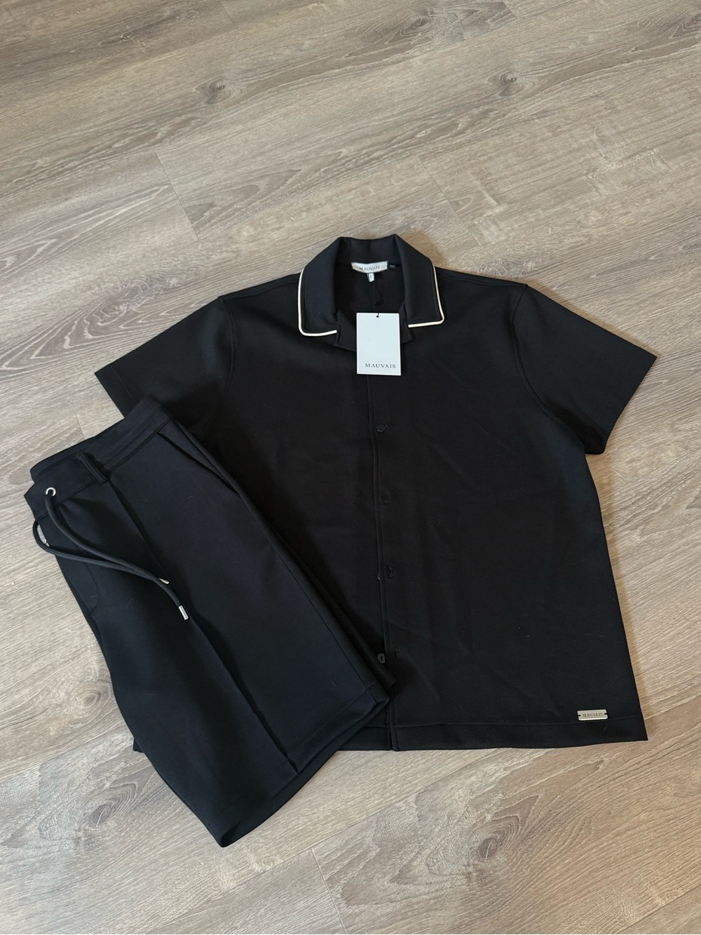 Mauvais Black Casual Button Down Shirt & Shorts Set